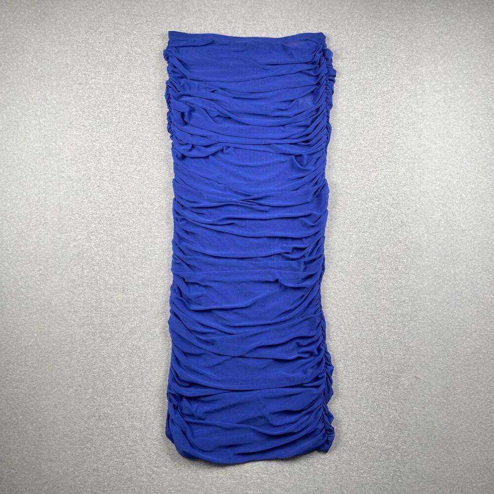 Good American Maxi Skirt L Blue Mesh Ruched Sheer Swim Stretch Festival Cover Up